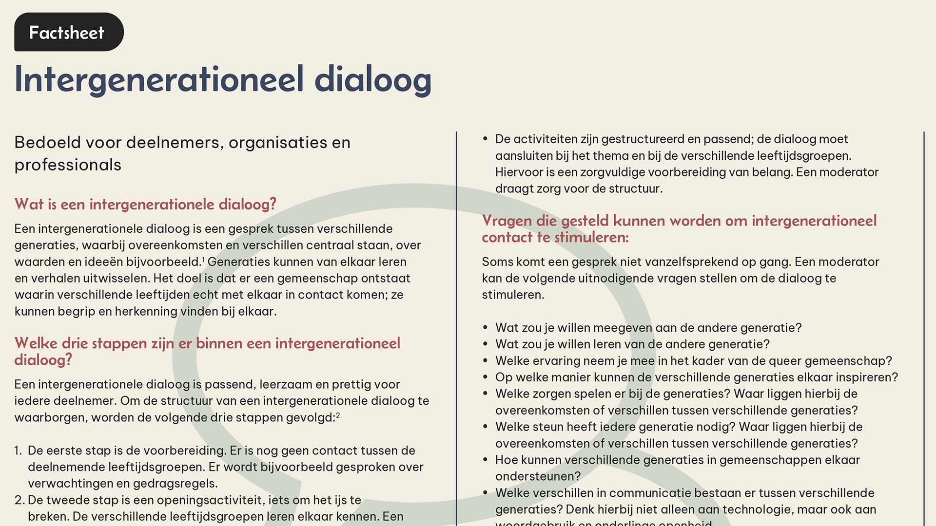 Factsheet Intergenerationele dialoog